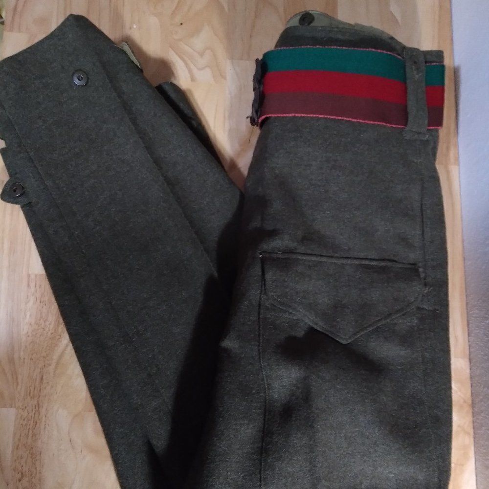 Vintage Military Wool Cargo Pants With Belt